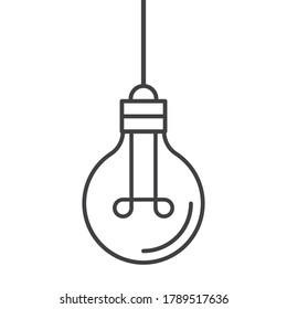 Icono de la bombilla colgante. Ilustración aislada, bordeada, vectorial de una lámpara simple. Imagen de clip de bombilla eléctrica.