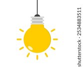 Hanging light bulb, lamp icon in flat style