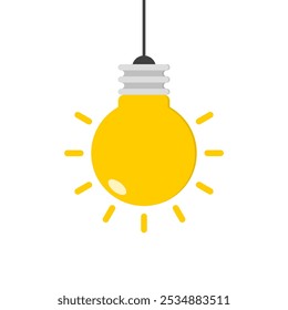 Hanging light bulb, lamp icon in flat style