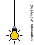 Hanging light bulb on white background