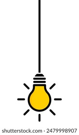 Hanging light bulb on white background