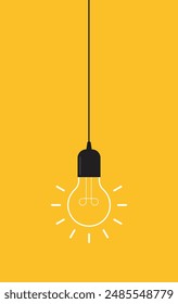 Hanging light bulb on yellow background
