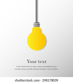 Hanging light bulb with space on grey background, paper cut design. Vector illustration.
