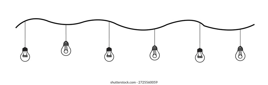 Hanging Light Bulb String Illustration on White Background