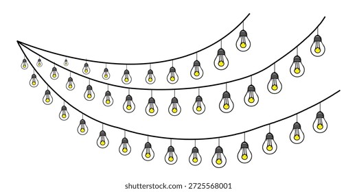 Hanging Light Bulb String Illustration on White Background