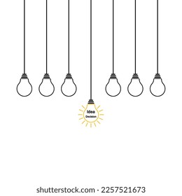 Hanging light bulbs design, creative idea concept, inspiration and solution.