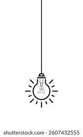 Hanging light bulbs glowing on white background. Concept of idea