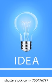 Hanging light bulbs with glowing one different idea on light blue background , Minimal concept idea , flat lay , to