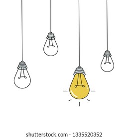 Hanging Light Bulbs Vector. Idea Icon.