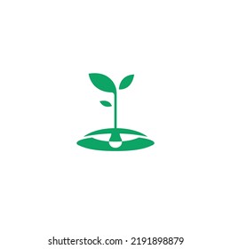 Hanging Light With Plant Icon. Eco Nature Light Minimal Logo Sign Symbol Design Vector Template