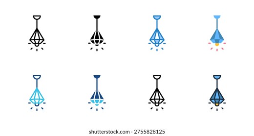 Hanging lights icons set multiple style collection. Editable stroke 
