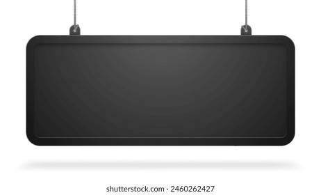 Hanging long black signboard panel in a frame isolated on a white background. Vector illustration in 3D syle