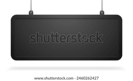 Hanging long black signboard panel in a frame isolated on a white background. Vector illustration in 3D syle