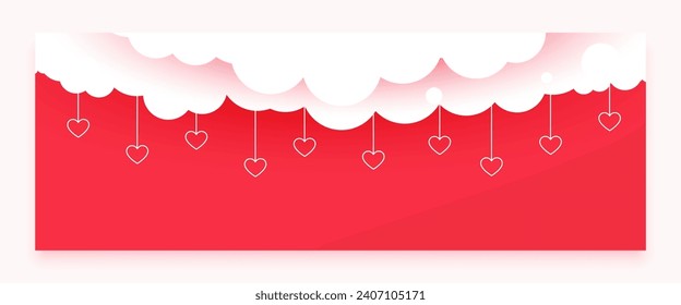 hanging love heart and paper clouds wallpaper with text space vector