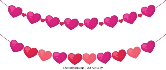 Hanging Love Hearts Decorative, Valentine's day decoration. Valentine's day seamless banner