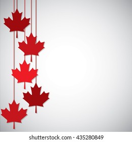 Hanging Maple Leaf Canada Day Card In Vector Format.