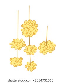 Hanging marigold garlands in yellow tones, traditionally used for decoration. Mexican traditional floral garland vector illustration on white background