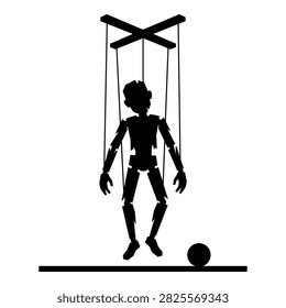 Hanging marionette puppet, control, dark, fantasy, puppet show.