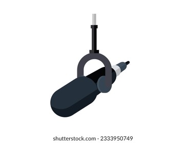 Hanging microphone. Podcast equipment. Simple flat illustration.