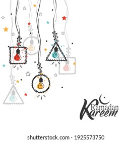 Hanging Modern lamps on white background for holy month of Muslim community Ramadan Kareem.