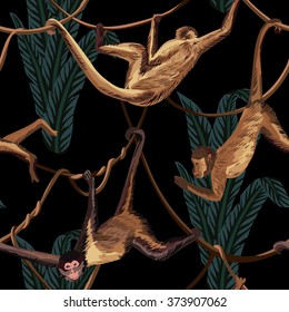 hanging monkeys in the jungle seamless background