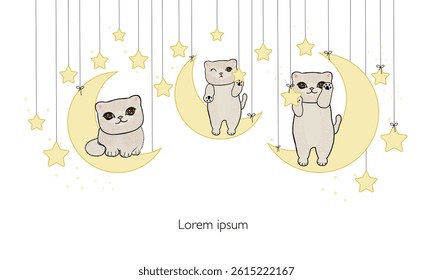 
Hanging moon and star with cute cat