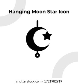 Hanging Moon and Star Icon with Glyph Style, Muslim and Ramadan Theme, Vector Editable