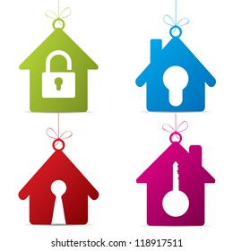 Hanging mortgage label set with different symbols