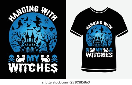 Colgando con mis brujas Diseño de camiseta, Día de Halloween, Camiseta gráfica, Diseño de camiseta de texto espeluznante, Camiseta Stay Spooky, Camiseta divertida de Halloween, Vector gratis, Diseño de camiseta de Halloween Impresión de Plantilla