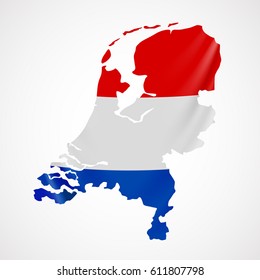 Hanging Netherlands flag in form of map. Netherlands. Holland national flag concept. Vector illustration.