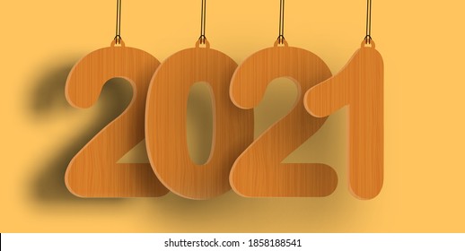 hanging new year 2021 wooden number