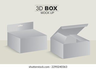 Hanging and Normal Packaging Box Mockup Half Height and Length Template with 3D Preview - Vector Draw illustration