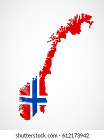 Hanging Norway flag in form of map. Kingdom of Norway. National flag concept. Vector illustration.