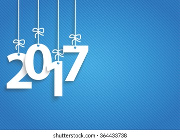 Hanging numbers 2017 on a blue striped background. Eps 10 vector file.