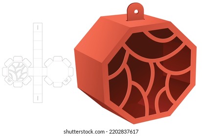 Hanging octagonal box with window die cut template and 3D mockup