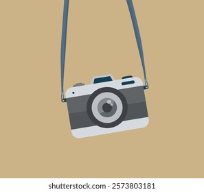 Hanging old retro camera with strap