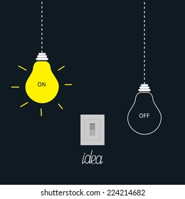 Hanging on and off light bulbs with tumbler switch. Idea concept. Flat design.Vector illustration