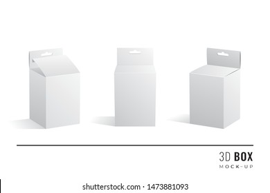 Hanging One and Half Height Packaging Box 3D Mockups Set of Isometric Open Closed and Frontal View Blank Templates - White Realistic Boxes on Similar Background - Vector Gradient Graphic Design