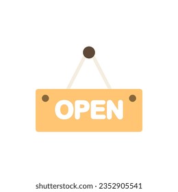 Hanging Open Banner Sign. Flat vector design isolated illustration.