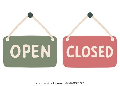 hanging open and closed shop signs isolated on white background