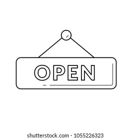 Hanging open door sign vector line icon isolated on white background. Open door board line icon for infographic, website or app.