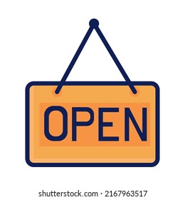hanging open sign icon isolated