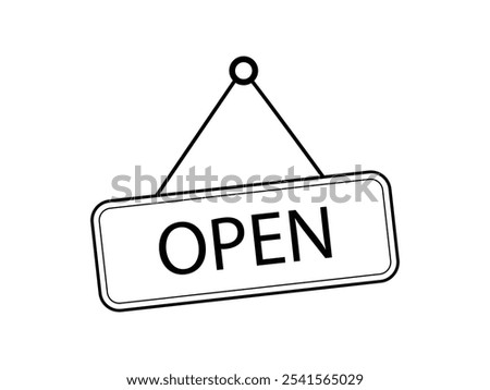 hanging open sign outline vector design isolated white background