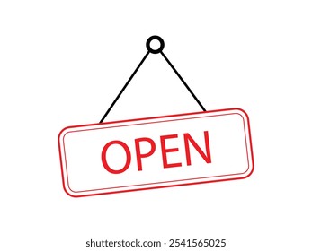 hanging open sign red line vector design isolated white background