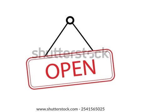 hanging open sign red line vector design isolated white background