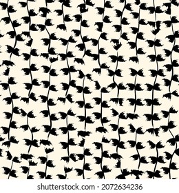 Hanging orchid garland seamless pattern. Fall leaves background. Autumn flowers motif. Brushstrokes floral print. Natural organic texture. Paint brush smears design wallpaper. Hand drawn ornament
