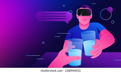 Hanging Out With Friends In Virtual Reality. Metaverse Illustration. Vector Illustration