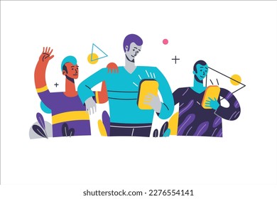 Hanging Out And Playing Online Mobile Game Vector Illustration