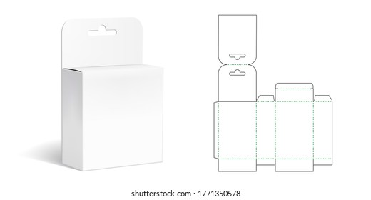 Hanging Packaging Box Die Cut Template With 3D Preview. EPS10 Vector