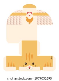 Hanging Packaging Box Die. Editable Layout with Cutting and Scoring Lines on white background - Vector Draw Design 8 eps. Cat seamless pattern heart. Logo. Icon of chicken. Cute kitty